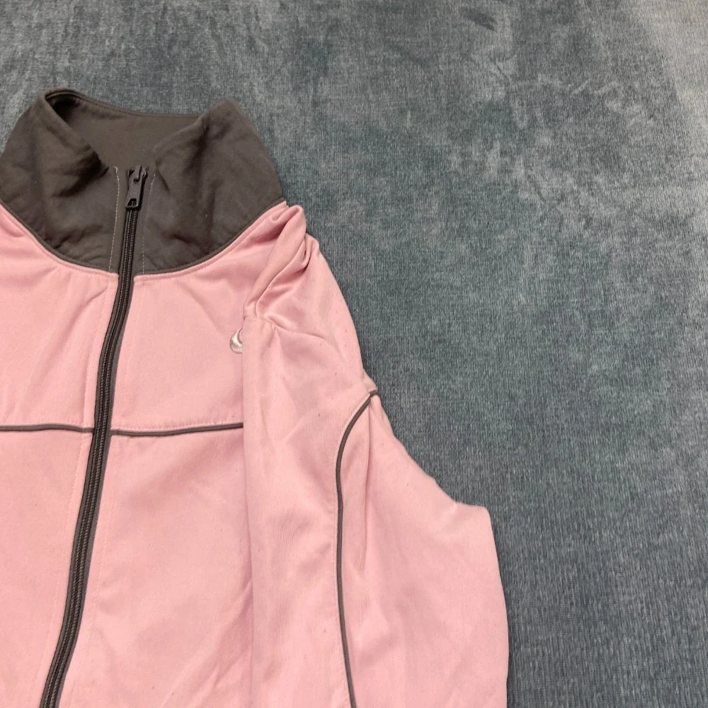 Nike Sportswear Athletic Jacket Girl L Pink Gray Fleece Lined Full Zip Mock Neck